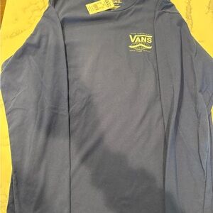 Vans Classic Fit Long Sleeve Tee in Navy with Yellow Tag